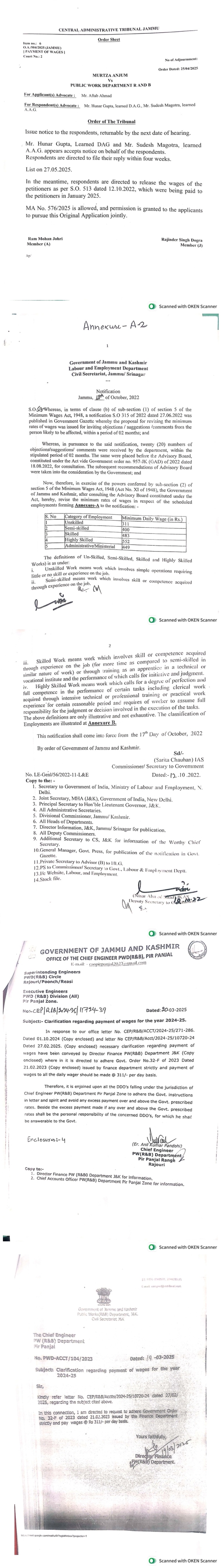 Central Administrative Tribunal grants major relief to Daily Wagers in JK
